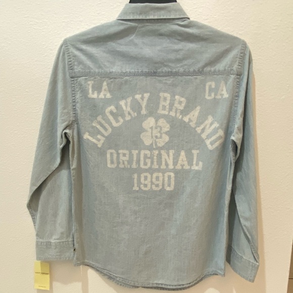 Lucky Brand Boys Long Sleeve Button Down Light Wash Denim Shirt - M - Picture 4 of 8